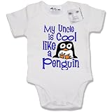 Dirty Fingers My Uncle is COOL like a Penguin Baby & Toddler Short Sleeve Bodysuit / BabyGrow, 0-3 months, White