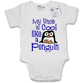 Dirty Fingers - My Uncle is COOL like a Penguin - Baby & Toddler Short Sleeve Bodysuit / BabyGrow, 0-3 months, White
