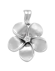 Plumeria Pendant with Diamond in 14K White Gold - 28.5mm