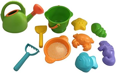 Durable Kids Sand Castle Creation Building Kit with Bucket, Shovels, Watering Can, and 5 Sand Molds