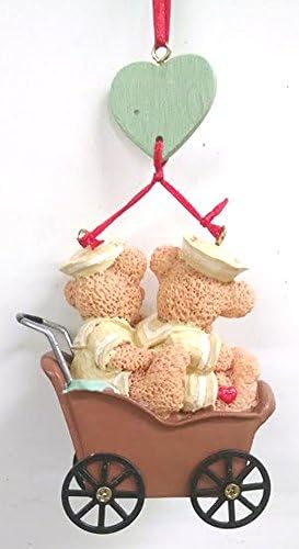 Holly Bearies Personalize Ornament (Twins in Carriage)