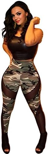 YauYau Bodycon Sexy Army Camo Inset Mesh Print Leggings Y044 Regular Size Fits X