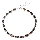 Hand-Blown Multi-Colored Black Twisted Glass Bead and Sterling Silver Bead Necklace, 16+3" Extender
