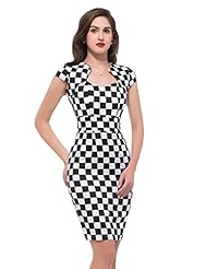 Sexy Cap Sleeves Vintage Cotton Checkered Print Bodycon Dress/Party Dress 