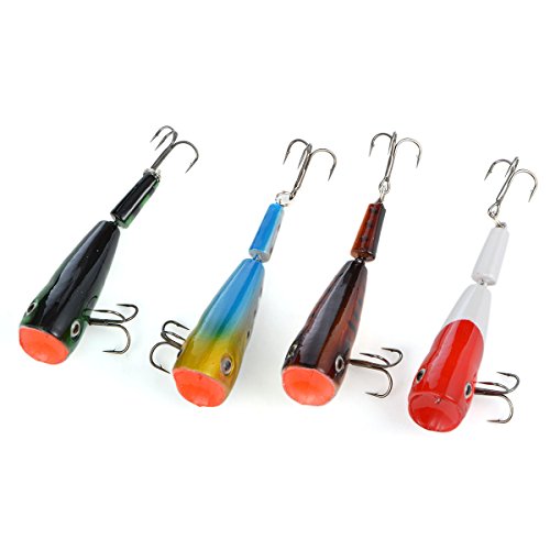 CABO MOLLY POPPERS Hard Fishing Lure Series: Swimming Rattling Popping with 3-D Eye Jointed Body Crankbait 4-Piece Kit Set