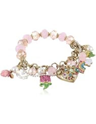 Betsey Johnson "Fairyland" Multi-Charm Heart Half Stretch Bracelet, 7.5"