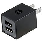 Motorola Dual Port Universal Charger with MicroUSB Data Cable - Retail Packaging - Black