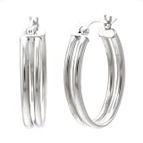 CleverSilver's Double Wire Oval Hoop Sterling Silver Earrings