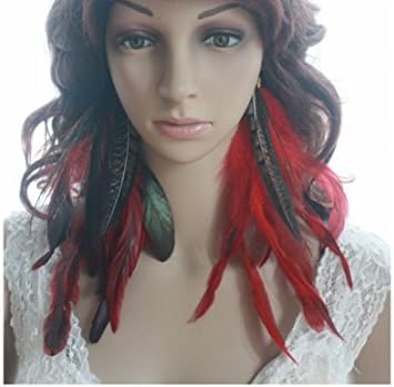 Natural Feather Earrings Peacock Feather Earrings for Women Red