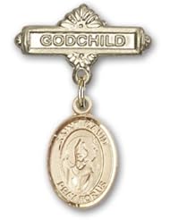 14kt Gold Baby Badge with St. David of Wales Charm and Godchild Badge Pin