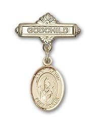 Gold Filled Baby Badge with St. David of Wales Charm and Godchild Badge Pin