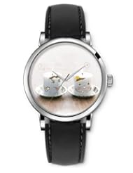 SPRAWL Aanalog Fashion Series Silver Ladies Watches of Genuine Black Leather Strap,Unique Wrist Watch for Women Girls Designed with Cute candles with faces