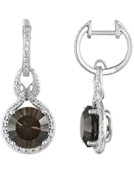 14K White Gold 4.67ct Glamour Diamond & Round Brown Smoky Topaz Dangle Earrings
