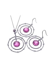 Nickel Free Sterling Silver Pendant & Earring Sets Open Circle With Pink CZ Set