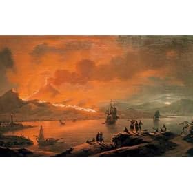 Toile sur Civi�re: Michael Wutky, "Nocturnal Eruption of Vesuvius with Bay of Naples", 71 x 45