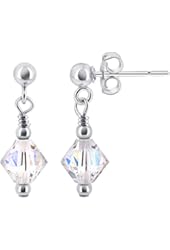 Sterling Silver 5mm Clear Post Back Handmade Drop Earrings Made with Swarovski Crystal Elements