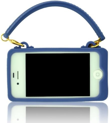 FJX Stylish 3D Romantic Flowers Pattern Handbag Style Soft Silicone Case Cover for Apple iphone 4/4G/4S (Navy Blue)