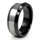 Black Ceramic Ring with Tungsten Carbide Inlay (8.0mm) - Sizes 7 - 13