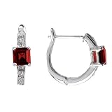 FOJO's Diamond in Sterling Silver Genuine Garnet Hoop Earrings (1/10 ct. tw.)