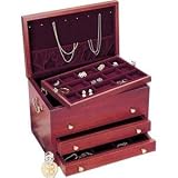 CHEST OF DRAWERS JEWELRY BOX - CHERRY FINISH CHEST OF DRAWERS WITH DIOR RED LINING