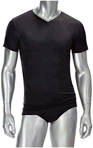 Mens V-Neck T-Shirt - 100% silk knit - Black