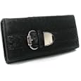 Ladies Black Designer Ostrich Effect Buckle Wallet Purse'