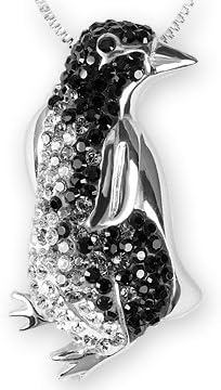 Ashley Arthur .925 Silver Black & White Crystal Penguin Pendant Made with Swarovski Elements