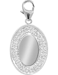 14K White Gold Diamond Oval Disc Charm