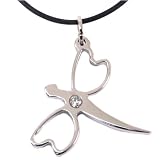 Dragonfly Pendant Necklace Stainless Steel CZ Diamond Polish Finish on Rubber Cord by Bucasi