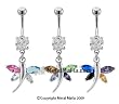 MULTI-COLORED WINGED DRAGONFLY BELLY RING BNADFL25C- SAPPHIRE/PURPLE/TOPAZ/BLACK
