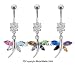 MULTI-COLORED WINGED DRAGONFLY BELLY RING BNADFL25C- SAPPHIRE/PURPLE/TOPAZ/BLACK