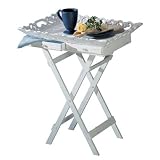Folding Tray Table with Drawers: Antique-Style White Wood Tray Table - Aspen Country Store