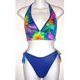 Juniors 2 PC Halter Top/Bow Side Modified Bottom Swimsuit - Blue Floral
