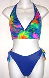 Juniors 2 PC Halter Top/Bow Side Modified Bottom Swimsuit - Blue Floral