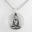Round Sitting Buddha Pendant in Sterling Silver on an 18" Rhodium and Sterling Snake Chain, #8506