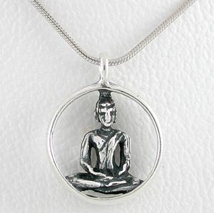 Sterling Silver Round Sitting Buddha Pendant