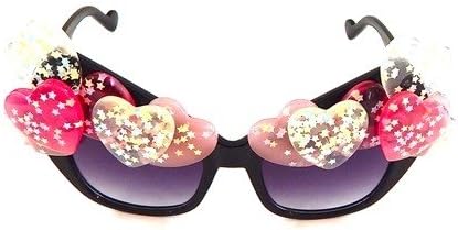 Crazy Cupid Heart Cruella Confetti Sunglasses, Black Acrylic Frame, Black Fade Lens, Proudly Made in the USA, 6 Inches X 2.5 Inches