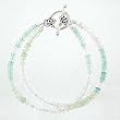 Two Strand Green, Blue and Pink Aquamarine Gemstone Beaded Bracelet with Flower Design Toggle, 7" Length, #8049