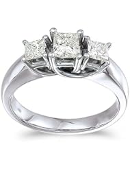 Birthstone Company 14k White Gold 1.00 Ct Three Stone Trellis Diamond Ring