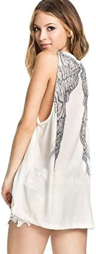Pooqdo (TM) Newest Women Sleeveless Crew Vest Angel Wing Print Shirts Tank Top (S, White)