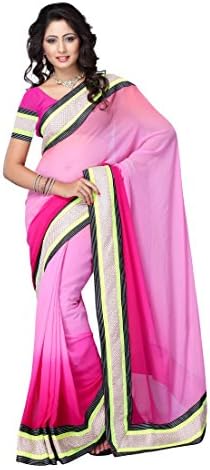 Ambaji Women's Indian Designer Georgette Printed Saree One Size Pink