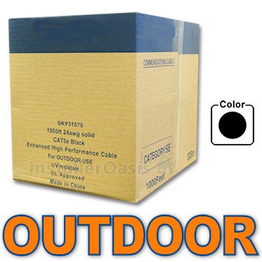 Outdoor Cat5e Ethernet Cable UTP Solid 350MHz 1000FT Bulk 24AWG - Gel Filled Black Outdoor Cat5e Ethernet Cable UTP Solid 350MHz 1000FT Bulk 24AWG - Gel Filled Black