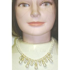 Light Ivory Simulated Pearls with Embedded Crystals Christina Collection Short Chain Necklace and...