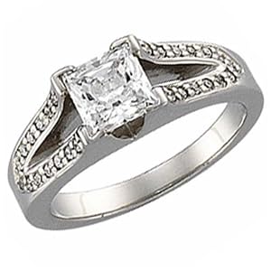 14K White Gold Diamond Engagement Ring (Center stone is not included)