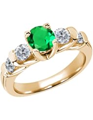 1.65 Ct Round Green Nano Emerald G/H Diamond 14K Yellow Gold Ring