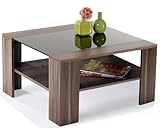 Pharao24 Couchtisch Nussbaum Schwarzglas-Einlage