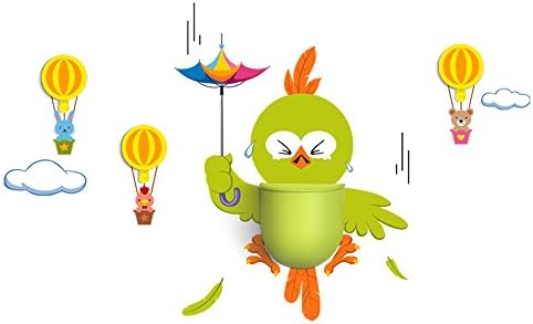 WallElf (TM) Removable Peel and Stick Nursery Wall Decals with Coat Hooks and Organizer Caddy (Jumping Bird)