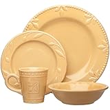 Signature Housewares Sorrento Collection Stoneware 4-Piece Dinnerware Set, Gold Antiqued Finish