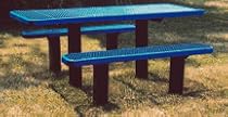8' Wheelchair Accessible Square Tubing Multi Pedestal Picnic Table With Top of Redwood Stained Pine