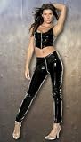 Patent Pants with Zipper Zipper from Front to Back in Black Sizes Small, Medium, Large or X-Large Shown with Y2L-5-1137 Bustier